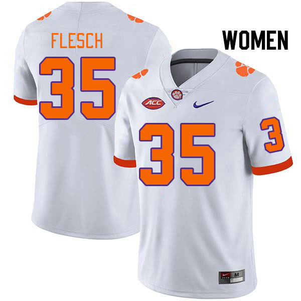 Women's Clemson Tigers Joseph Flesch #35 College White NCAA Authentic Football Stitched Jersey 23FC30JM